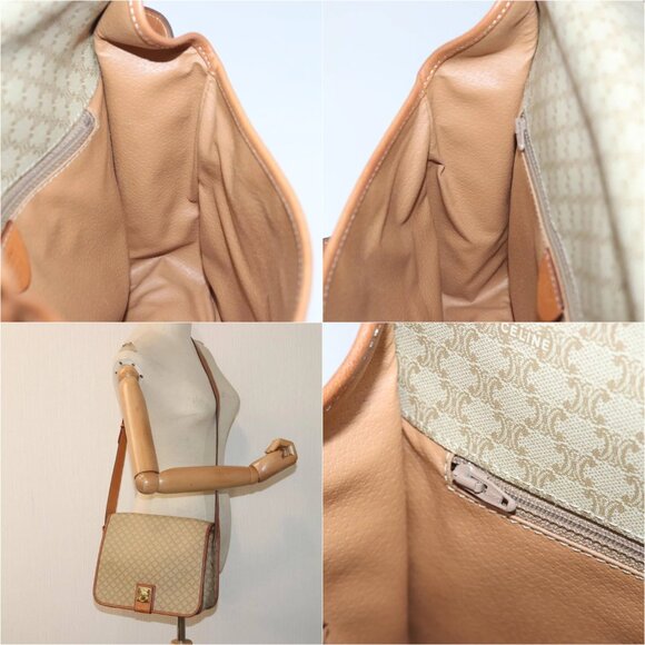 CELINE Macadam Canvas Shoulder Bag Beige Brown Gold Auth kk341V - Picture 15 of 16